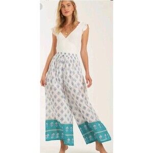 Billabong Tropical Wide Leg Palazzo Pockets Beach Elastic Pants Sz S